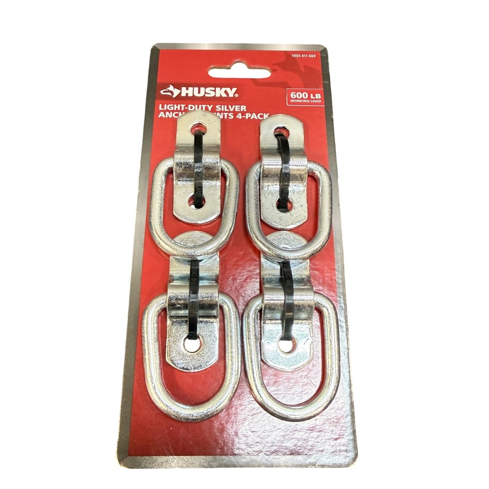 Pack of 4 Husky FH1121A D-Ring Light-Duty Silver Anchor Points
